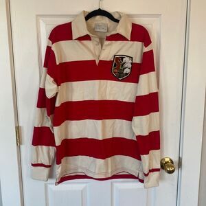 Hillier Bartley Red Striped Long Sleeve Rugby Polo Shirt Size M NWOT